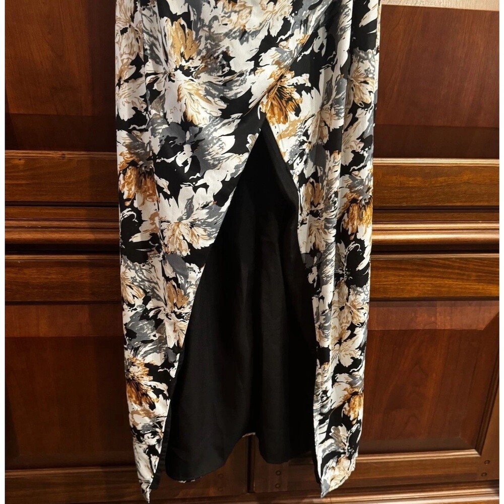 Lulus Floral Midi Dress Black White Sleeveless Slit Bodycon XS No Zip - Picture 8 of 16